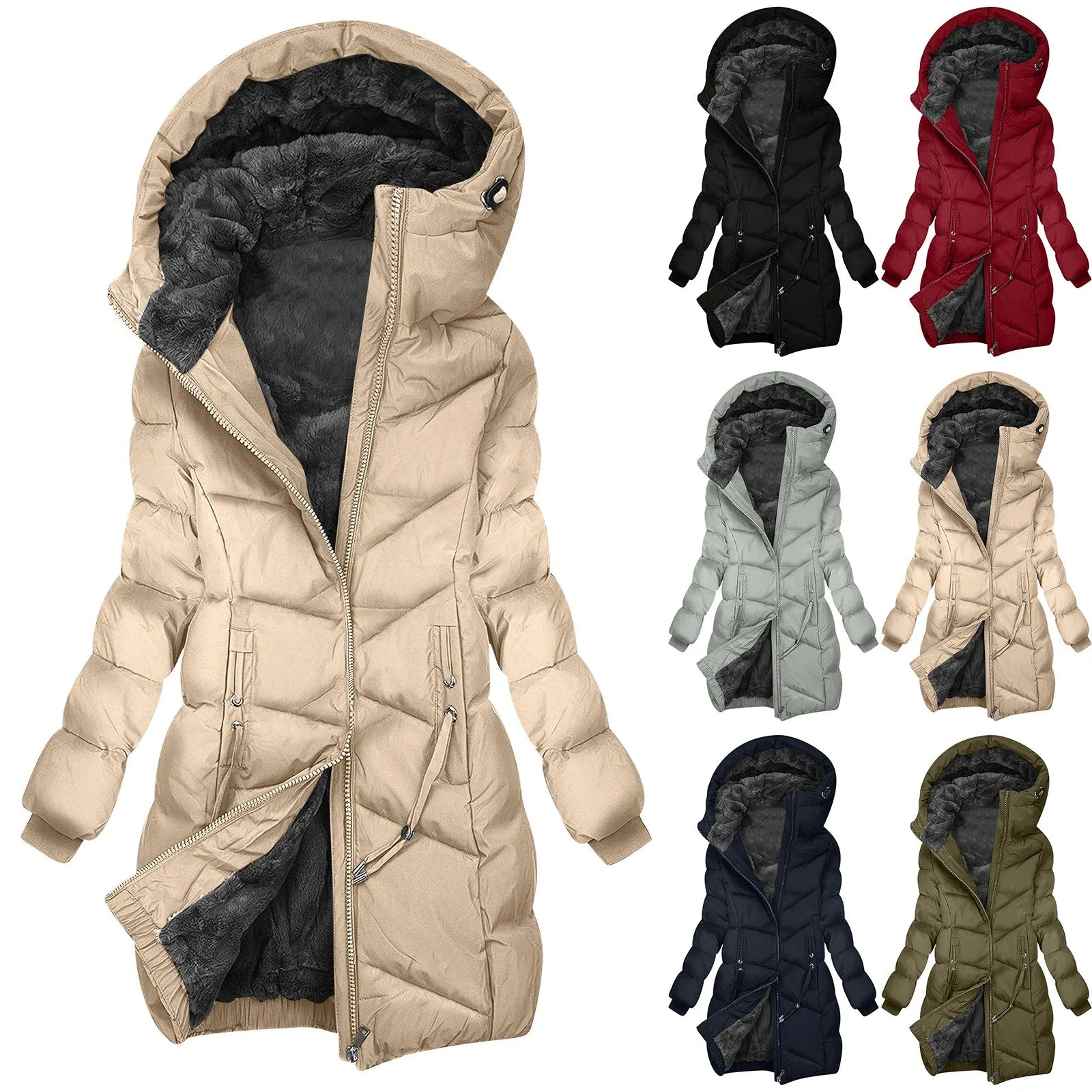Wintermantel Damen Lang Steppjacke Kapuze Warm - IdealeKleiden