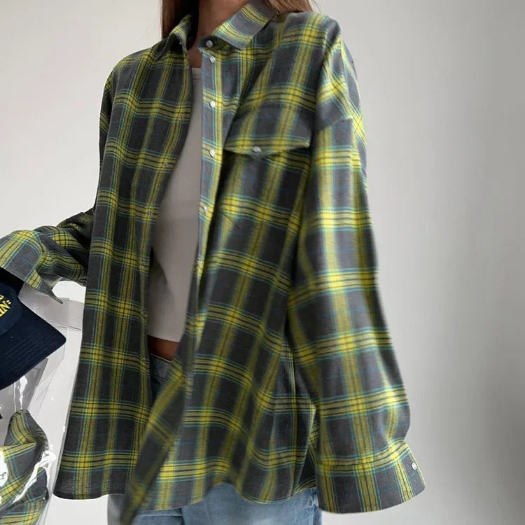 Chemise à manches longues à carreaux coupe décontractée