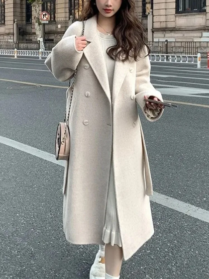 Manteau long femme en laine mélangée coupe ample