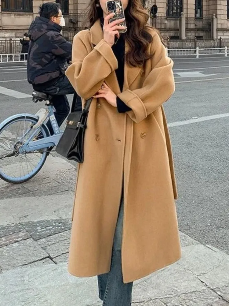 Langmantel Damen Oversized Elegant Doppelreihig - IdealeKleiden
