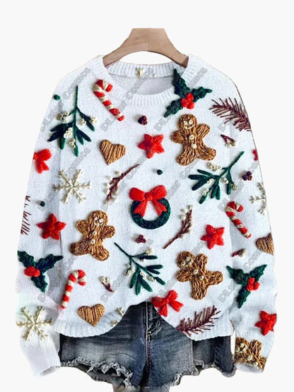 Pull de Noël festif brodé en 3D