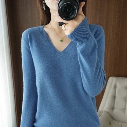 Bequemer V-Ausschnitt Pullover Damen - IdealeKleiden