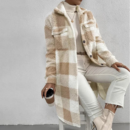 Veste à carreaux tendance en polaire chaude