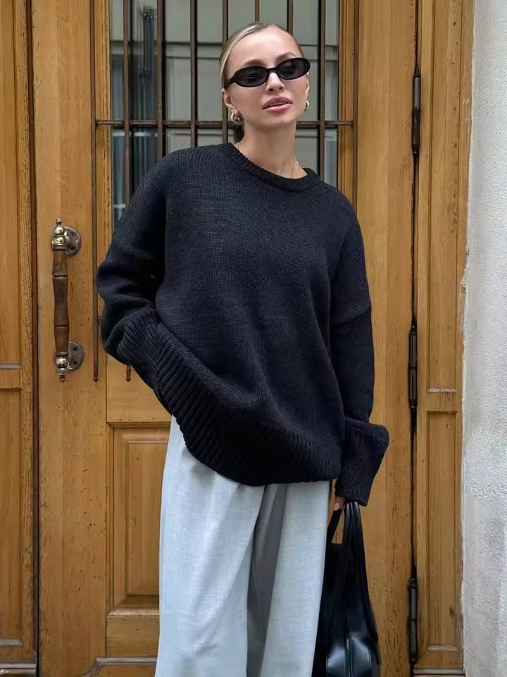 Pull-over femme manches longues col rond