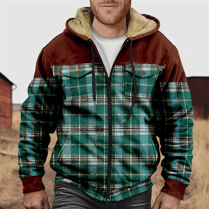Chemise à carreaux en flanelle polaire chaude à capuche pour homme