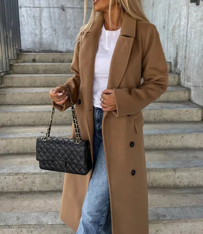 Manteau d'hiver long et élégant pour femme à double boutonnage