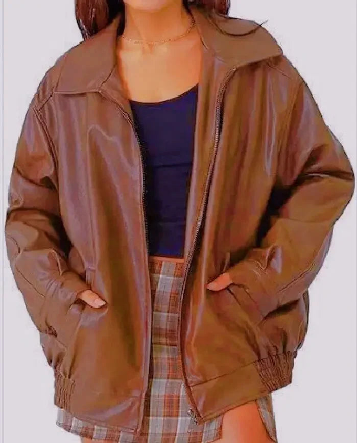 Blouson en cuir oversize élégant pour femme