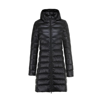 Manteau d'hiver chaud matelassé long pour femme avec capuche amovible