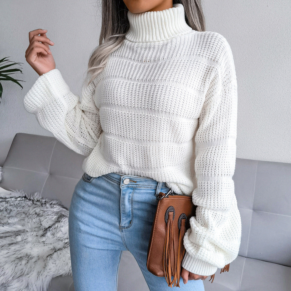 Weicher Rollkragenpullover Gemütlich Weiss - IdealeKleiden