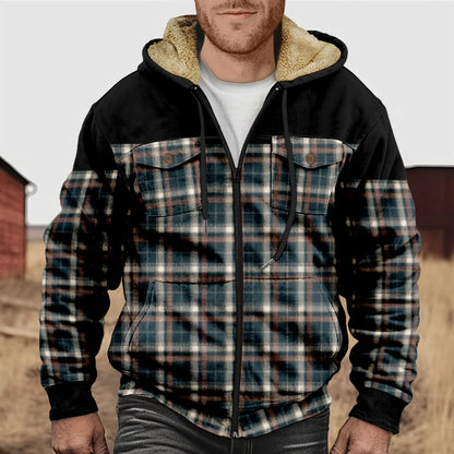 Chemise à carreaux en flanelle polaire chaude à capuche pour homme
