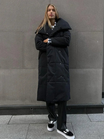 Parka d'hiver matelassé long pour femme avec ceinture