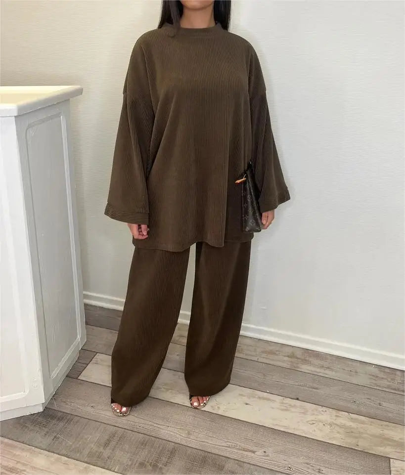 Ensemble deux pièces velours côtelé confortable pour femme