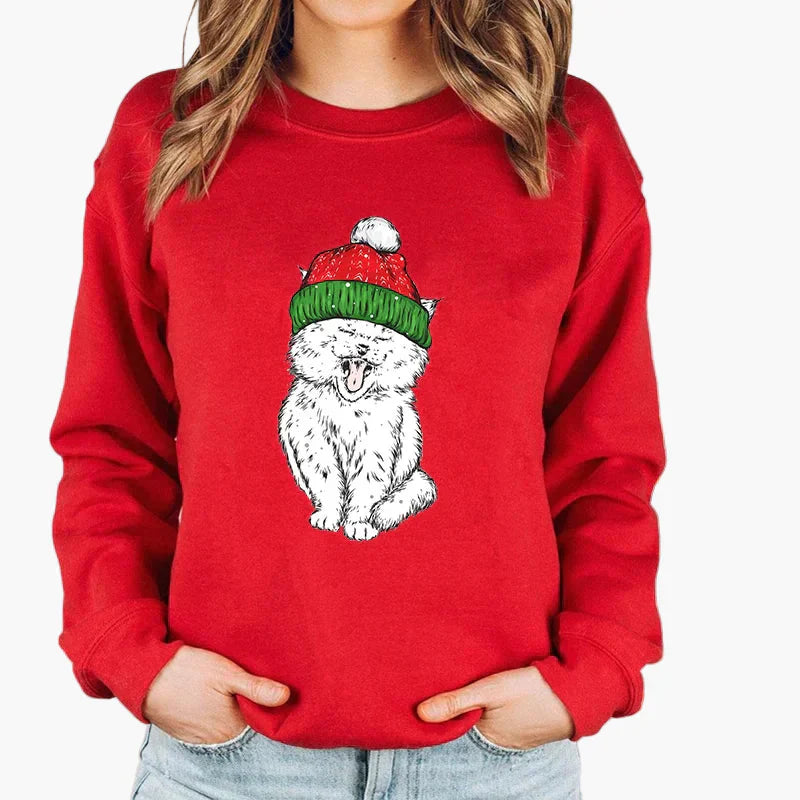 Pull de Noël chat guirlande lumineuse - Pull chat drôle Hiver