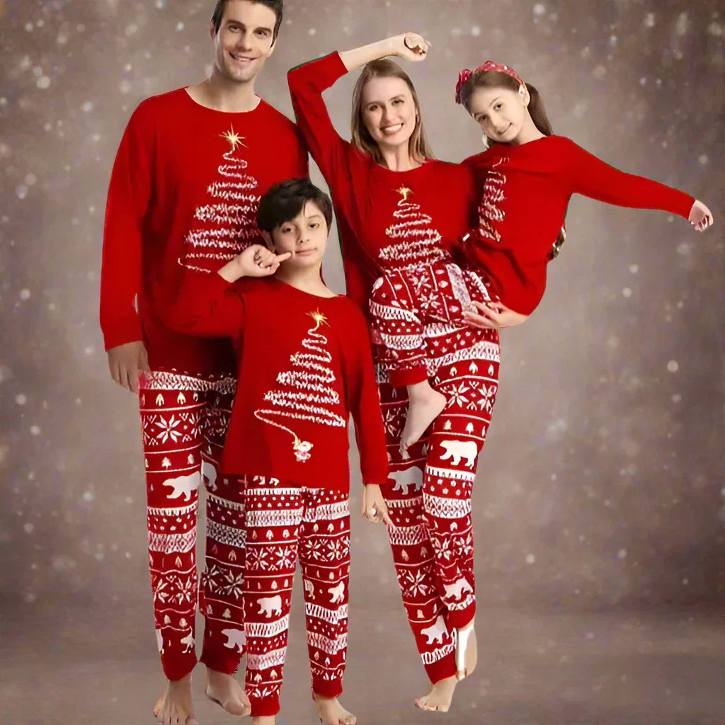 Pyjama de Noël rouge, familial, festif