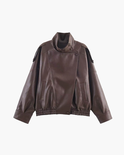 Blouson en cuir élégant à coupe asymétrique