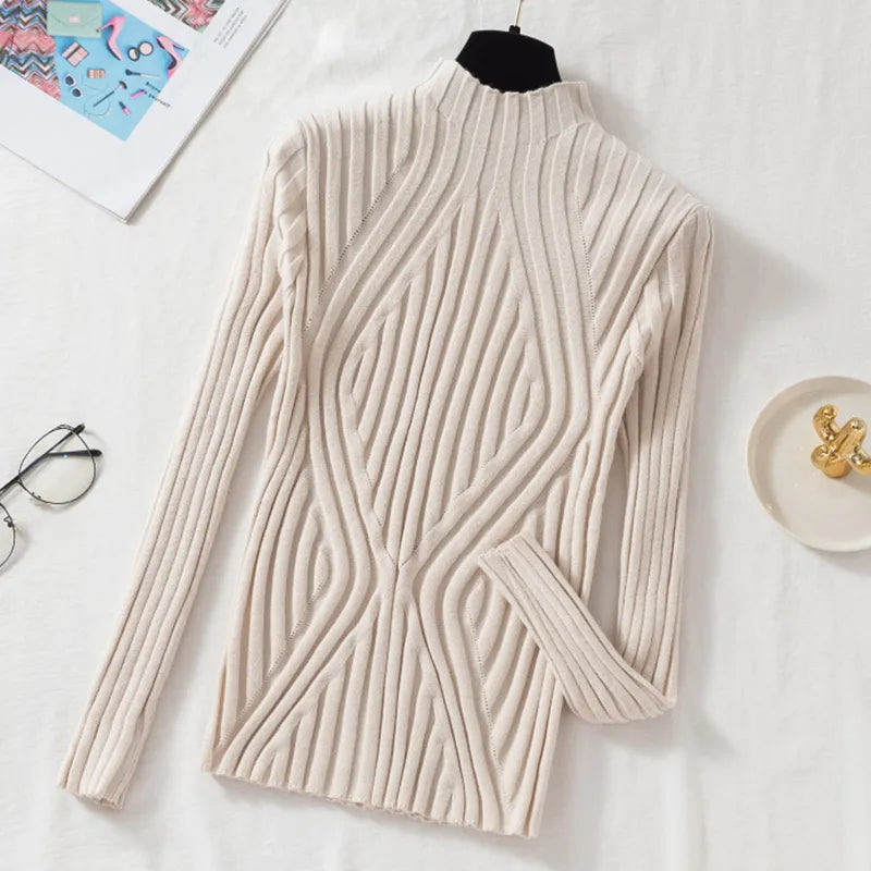 Pull à col roulé pour femme, manches longues, élégant