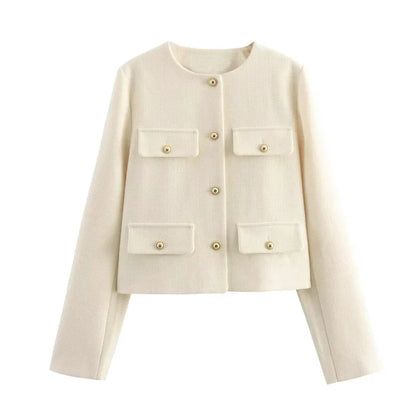 Élégante veste pour femme, tissu bouclé, boutons dorés