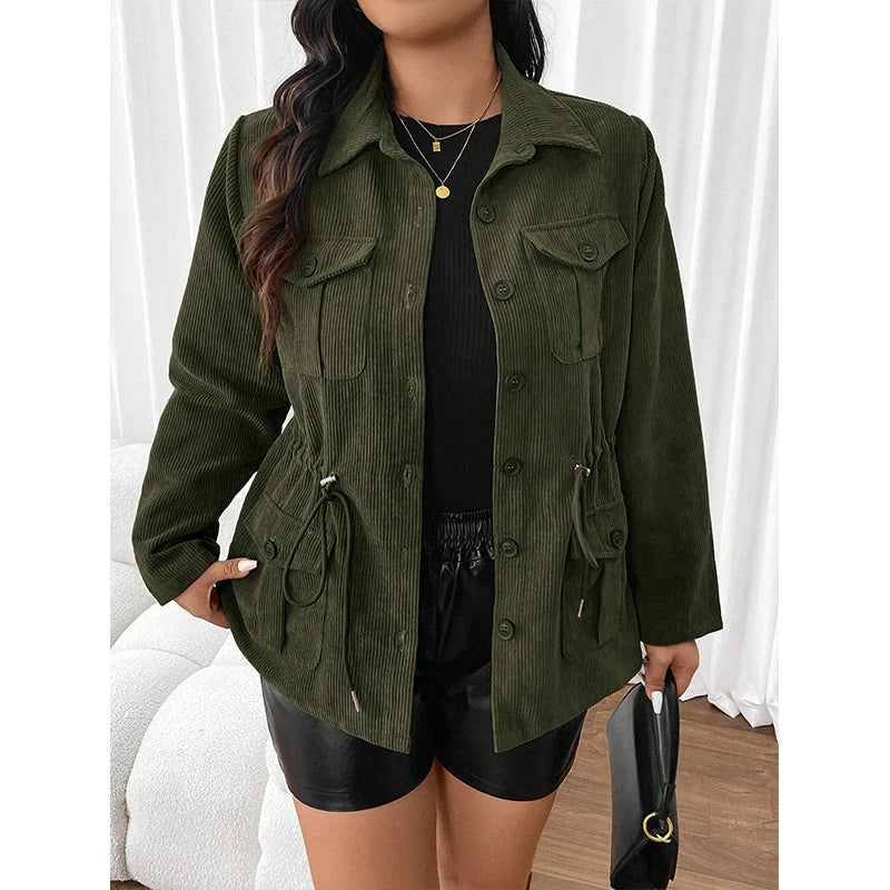 Stylische Cordjacke Damen mit praktischen Taschen - IdealeKleiden