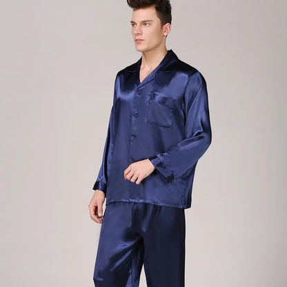 Seiden-Pyjama-Set Langarm Satin für Männer - IdealeKleiden
