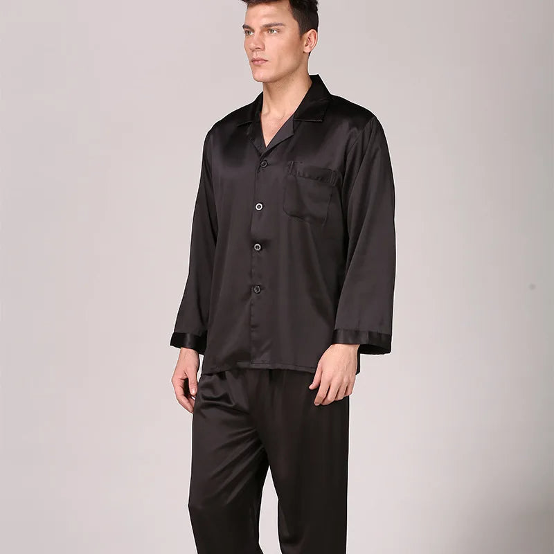 Ensemble pyjama en satin à manches longues pour homme
