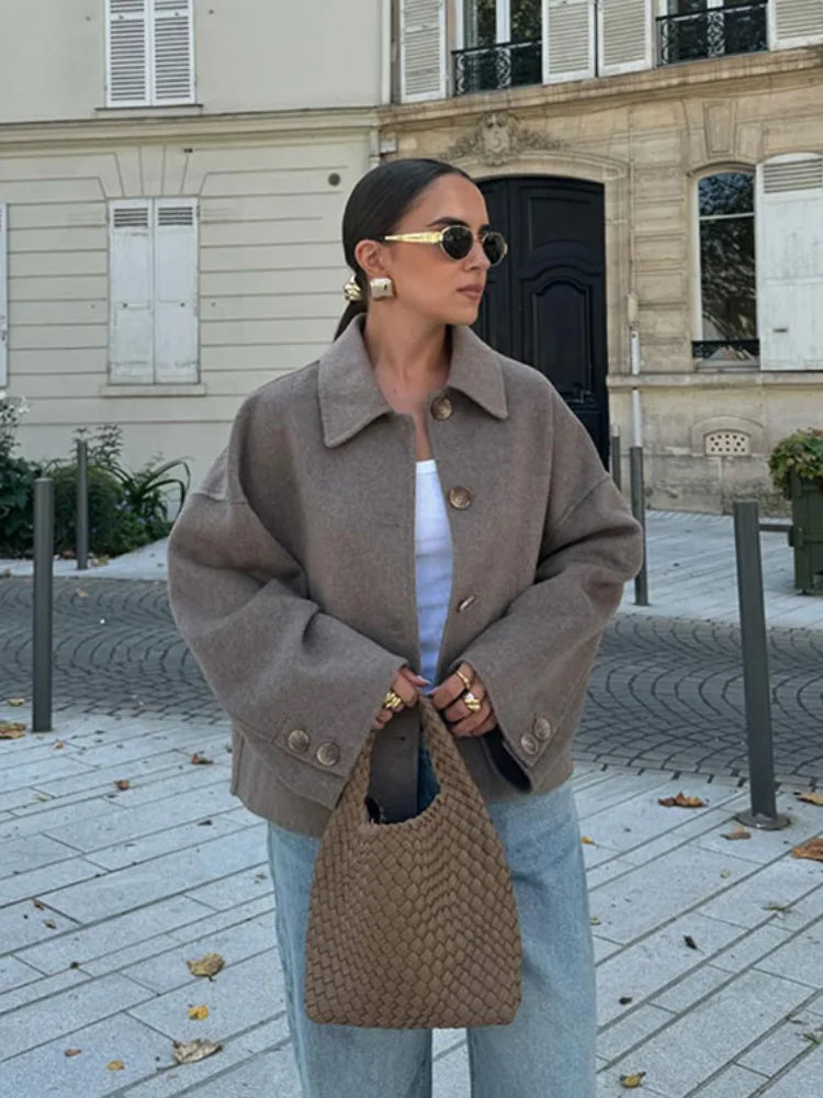 Veste Grande Taille en Laine Mélangée Chaude et Confortable