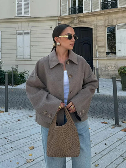 Veste Grande Taille en Laine Mélangée Chaude et Confortable