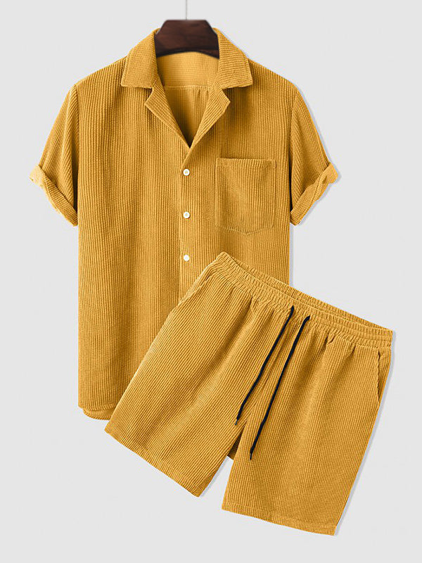 Herren Sommer Set Kurzarm Cord Zweiteiler - IdealeKleiden
