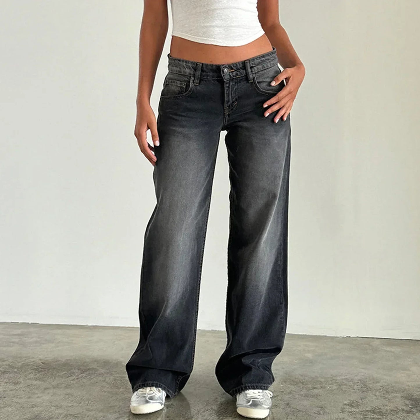 Jeans coupe large pour femme style rétro