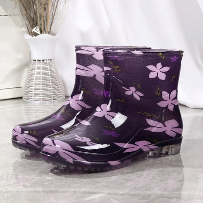 Bottes en caoutchouc imperméables mi-hautes imprimées antidérapantes