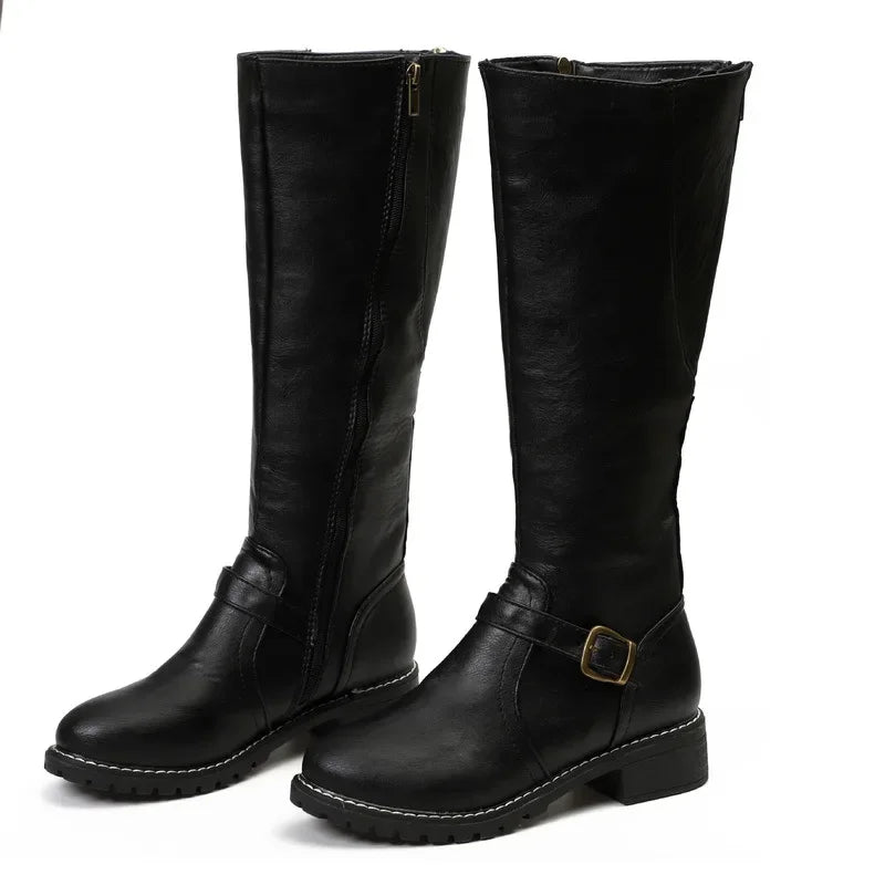 Bottes motardes hautes, lacets, talon carré