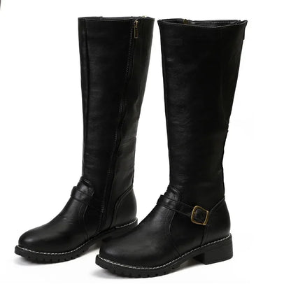 Bottes motardes hautes, lacets, talon carré