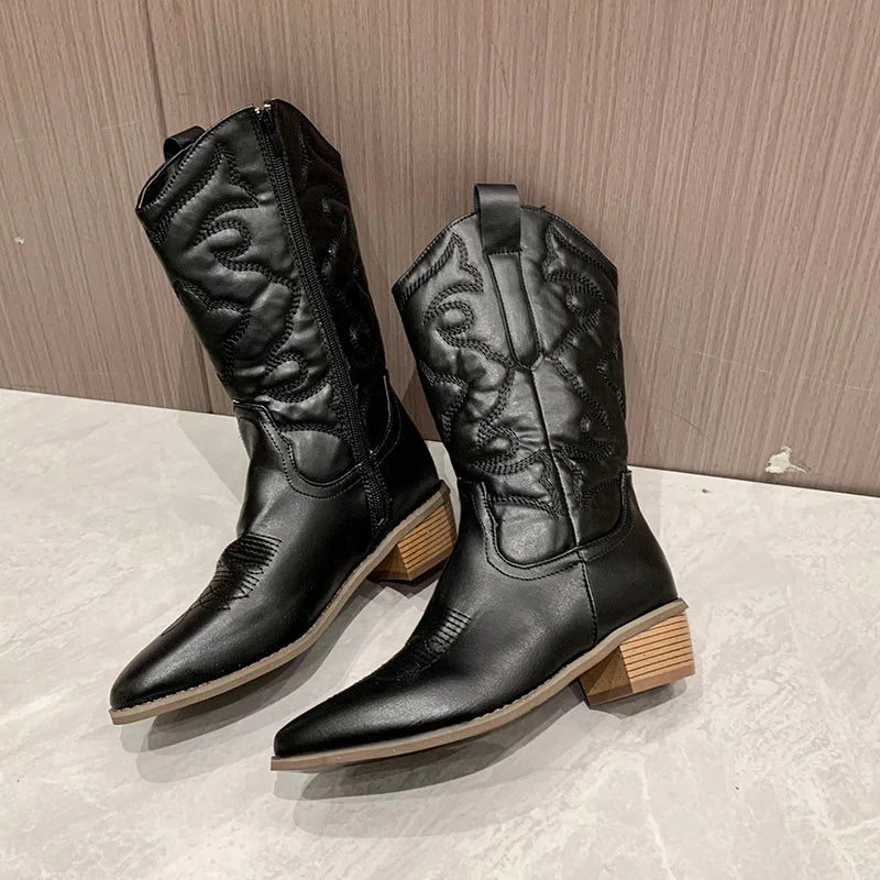 Bottes western rétro mi-mollet à bout néon