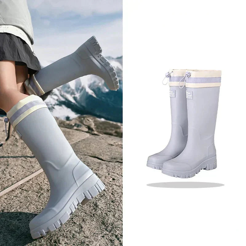 Bottes en caoutchouc pour femmes Imperméables Style rétro Antidérapantes