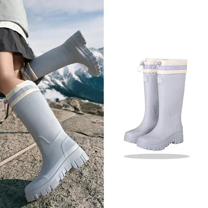 Bottes en caoutchouc pour femmes Imperméables Style rétro Antidérapantes