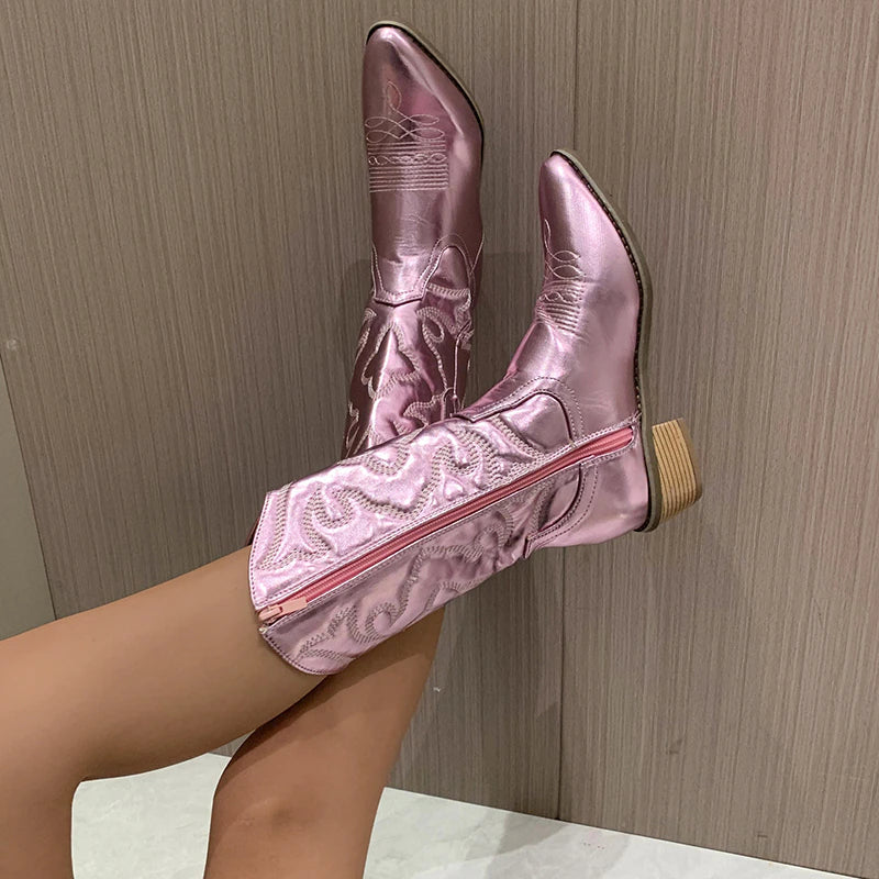 Bottes western rétro mi-mollet à bout néon