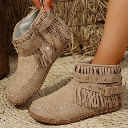 Bottines rétro en daim avec boucle style cowboy