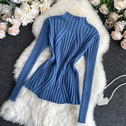 Pull à col roulé pour femme, manches longues, élégant