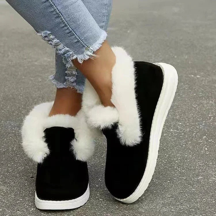 Bottines en velours doux pour femme, doublure en peluche et fourrure