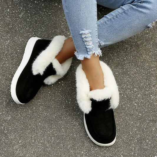 Weiche Velours-Stiefeletten Damen Plüsch Fellfutter - IdealeKleiden