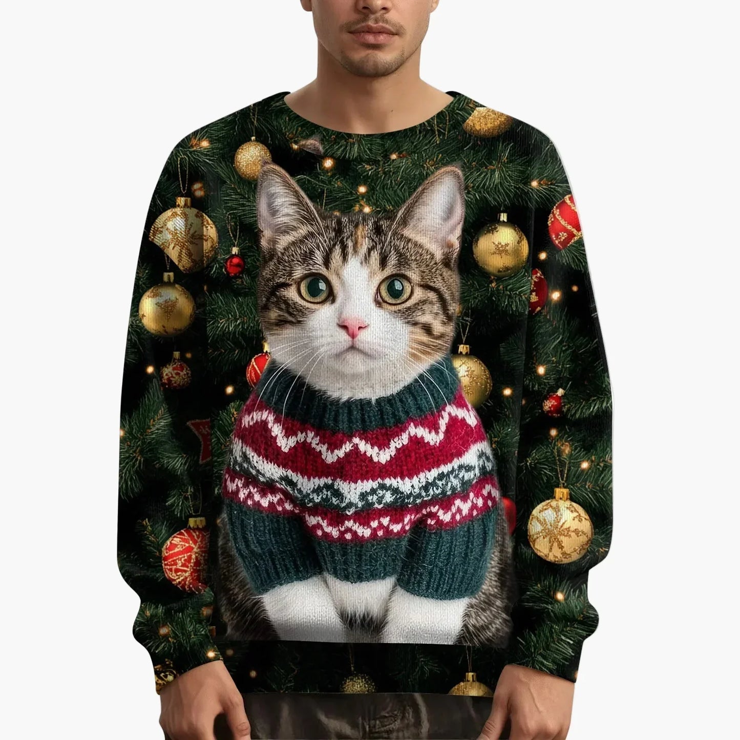 Pull de Noël motif chat Festif