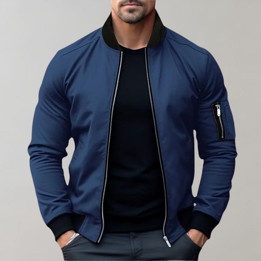 Herren Bomberjacke Modern Rippbesatz Reißverschluss - IdealeKleiden