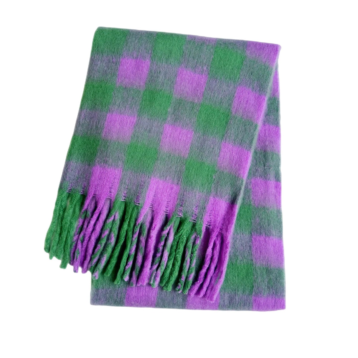 Écharpe à carreaux pour femme avec franges d'hiver