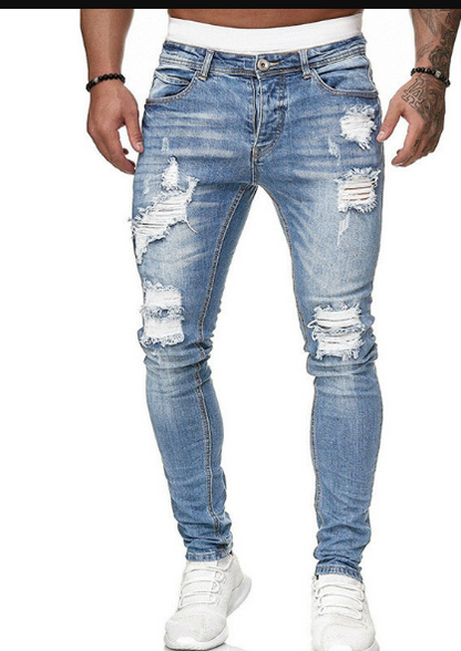 Jean slim déchiré bleu pour homme