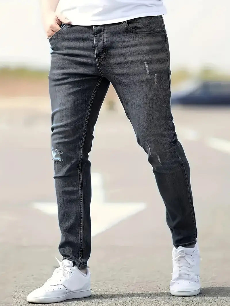 Jean slim déchiré bleu pour homme