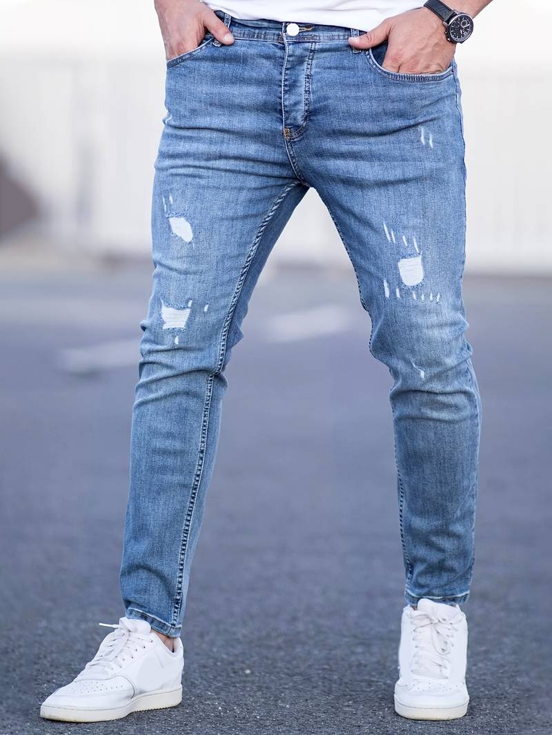 Jean slim déchiré bleu pour homme
