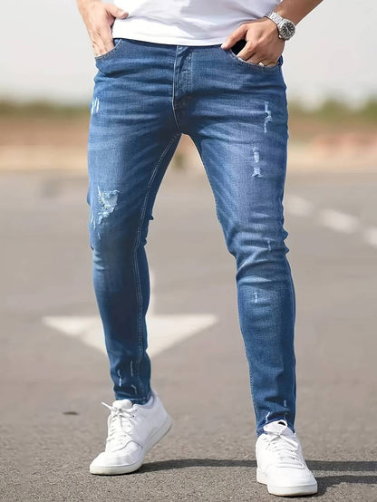 Jean slim déchiré bleu pour homme