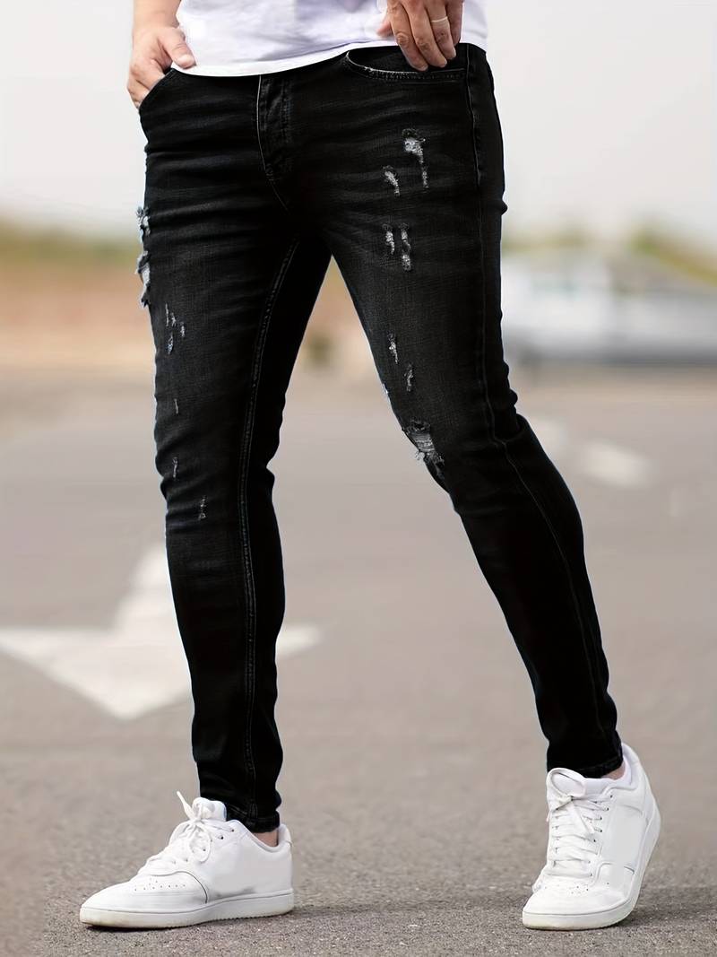 Jean slim déchiré bleu pour homme