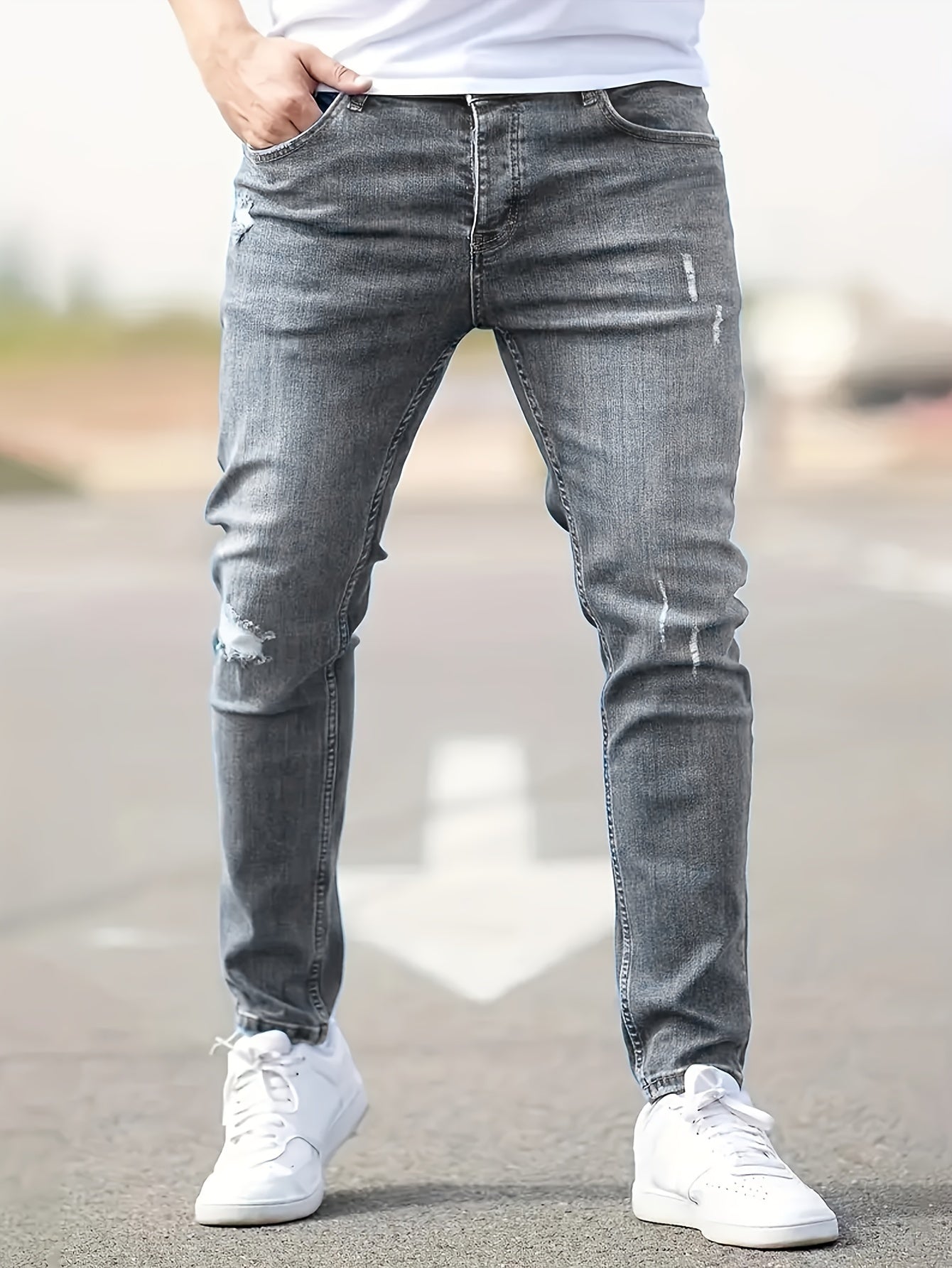 Jean slim déchiré et stretch pour homme