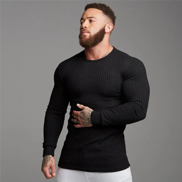Pull col rond ajusté en maille côtelée pour homme