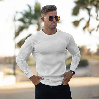 Pull col rond ajusté en maille côtelée pour homme